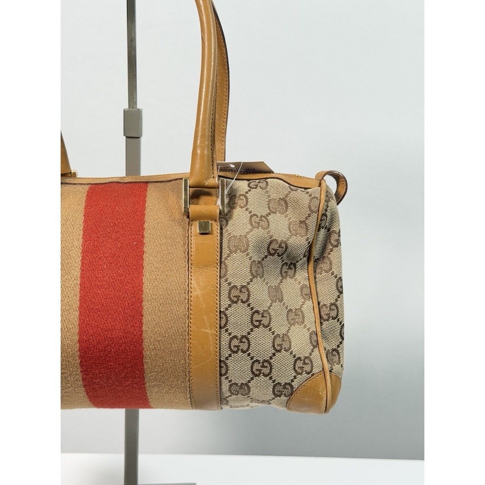 GUCCI Mini Boston Bag Shoulder Bag Canvas Beige Sherry Line Authentic Ladies0037 - Picture 2 of 16